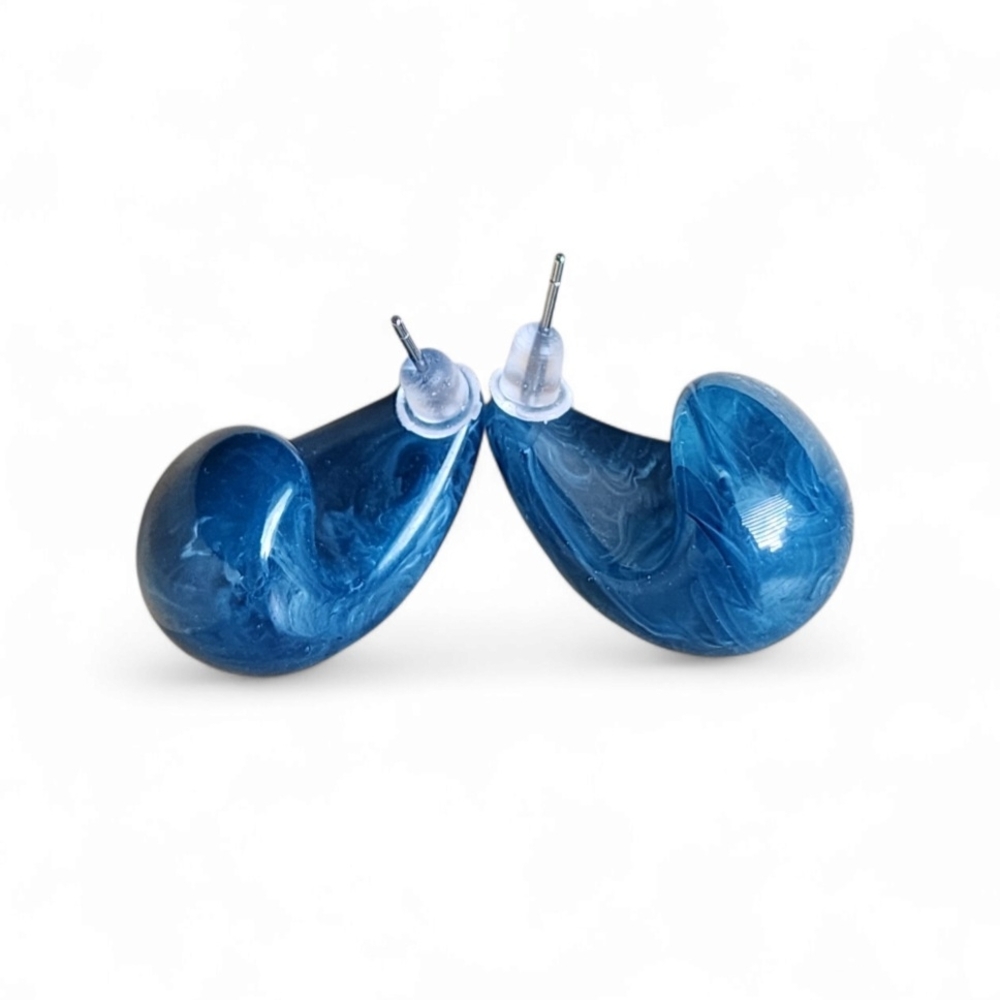 Chunky Swirly Blue Waterdrop Earrings Lightweight Teardrop